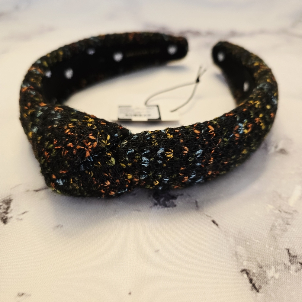 EUC Lele Sadoughi Rainbow Bouclé Slim Knotted Headband in Black Multicolor Tweed